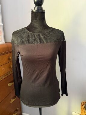 H&M Black Long Sleeve Top with Lace Yoke